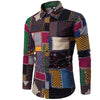 T-BIRD Men's Fashion Premium Quality Long Sleeves Multi Color Blue Yellow & Green Mural Art Hawaiian Dress Shirt