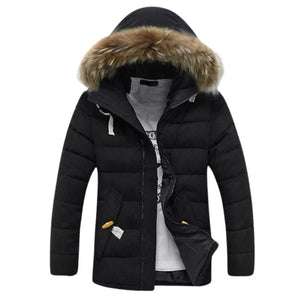 TANGNEST Men's Fashion Black Coat Jacket Fur Hooded Thick Parka Winter Coat Jacket with Sample Guide for Easy Return & Exchange Option for Best Satisfaction - Divine Inspiration Styles