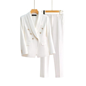 WELLINGTON SUITS Women's Elegant Stylish Office Fashion Light Blue Sky Blue Blazer Jacket & Pants Suit Set
