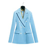 WELLINGTON SUITS Women's Elegant Stylish Office Fashion Light Blue Sky Blue Blazer Jacket & Pants Suit Set
