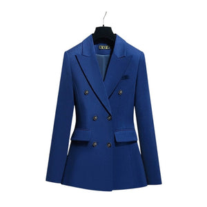 WELLINGTON SUITS Women's Elegant Stylish Office Fashion Navy Blue Blazer Jacket & Pants Suit Set