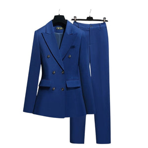 WELLINGTON SUITS Women's Elegant Stylish Office Fashion Light Blue Sky Blue Blazer Jacket & Pants Suit Set