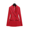 WELLINGTON SUITS Women's Elegant Stylish Office Fashion Red Blazer Jacket & Pants Suit Set
