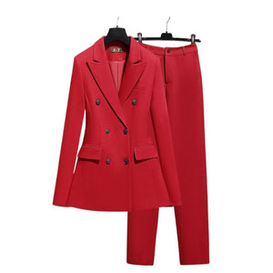 WELLINGTON SUITS Women's Elegant Stylish Office Fashion Light Blue Sky Blue Blazer Jacket & Pants Suit Set
