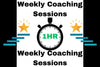 Promotional graphic for weekly coaching sessions with a timer icon and text.