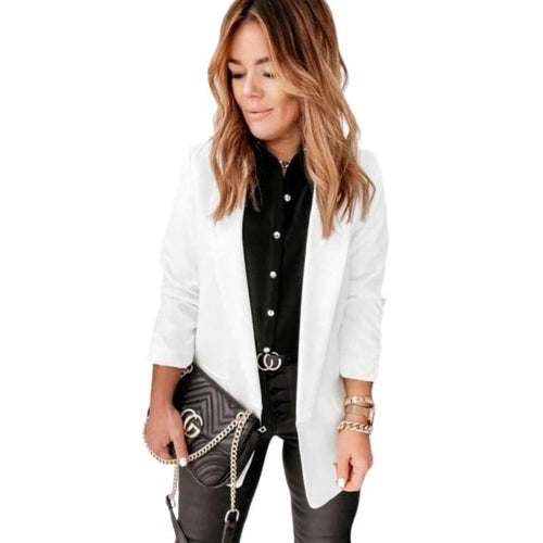 YIHA Women's Elegant Stylish Fashion Office Business Professional White Blazer Jacket - Divine Inspiration Styles