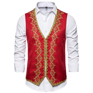 KINGSTON Design Men's Fashion Gold Embroidery Regal Palace Style Blazer Jacket & Matching Vest - Divine Inspiration Styles