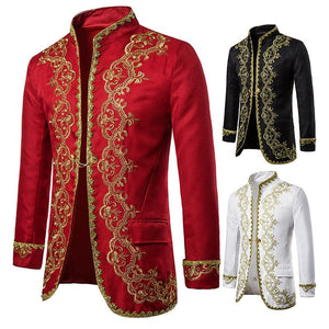 KINGSTON Design Men's Fashion Gold Embroidery Regal Palace Style Blazer Jacket & Matching Vest - Divine Inspiration Styles