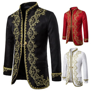 KINGSTON Design Men's Fashion Gold Embroidery Regal Palace Style Blazer Jacket & Matching Vest - Divine Inspiration Styles