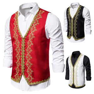 KINGSTON Design Men's Fashion Gold Embroidery Regal Palace Style Blazer Jacket & Matching Vest - Divine Inspiration Styles