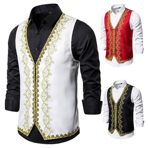 KINGSTON Design Men's Fashion Gold Embroidery Regal Palace Style Blazer Jacket & Matching Vest - Divine Inspiration Styles