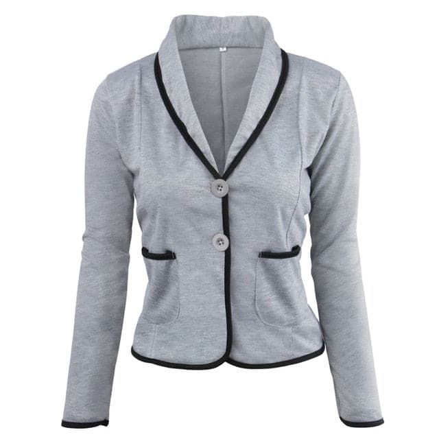 JASMINE SUITS Women's Stylish Elegant Fashion 2-Buttons Premium Quality Silver Gray & Black Shawl Lapel Jacket - Divine Inspiration Styles