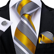 DBG VIP Design Collection Men's Fashion Golden Yellow & Silver Gray Stripes 100% Premium Quality Silk Ties - Divine Inspiration Styles