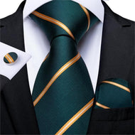DBG VIP Design Collection Men's Fashion Deep Emerald Green & Golden Stripes 100% Premium Quality Silk Ties - Divine Inspiration Styles
