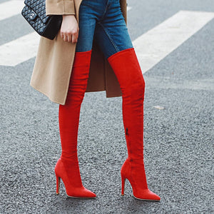 DORA Women's Elegant Fine Fashion Soft Lining Velvet Suede Thigh High Dress Boots - Divine Inspiration Styles