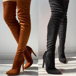 DORA Women's Elegant Fine Fashion Soft Lining Velvet Suede Thigh High Dress Boots - Divine Inspiration Styles