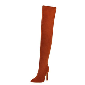 DORA Women's Elegant Fine Fashion Soft Lining Velvet Suede Thigh High Dress Boots - Divine Inspiration Styles