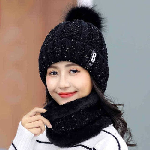 SPK Brand Women's Winter Fashion Black Knitted Beanie Cap & Infinity Scarf - Divine Inspiration Styles