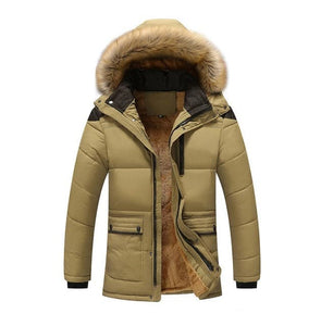 HQI Men's Classic Sports Fashion Light Khaki Brown Coat Jacket Fur Collar Hooded Thick Parka Winter Coat Jacket - Divine Inspiration Styles