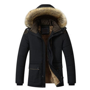 HQI Men's Classic Sports Fashion Light Khaki Brown Coat Jacket Fur Collar Hooded Thick Parka Winter Coat Jacket - Divine Inspiration Styles