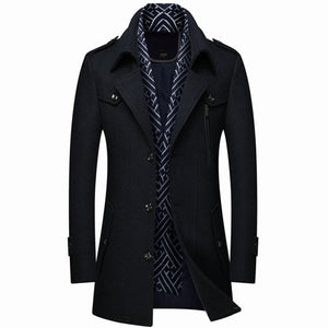 RUEL Design Men's Fashion Premium Quality Black Stylish Long Wool Blend Trench Coat Jacket - Divine Inspiration Styles