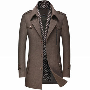 RUEL Design Men's Fashion Premium Quality Coffee Brown Stylish Long Wool Blend Trench Coat Jacket - Divine Inspiration Styles