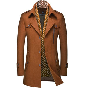 RUEL Design Men's Fashion Premium Quality Coffee Brown Stylish Long Wool Blend Trench Coat Jacket - Divine Inspiration Styles