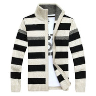 MANTLC Men's Fashion Premium Quality Beige Stripes Knitted Design Zipper Sweater Jacket - Divine Inspiration Styles