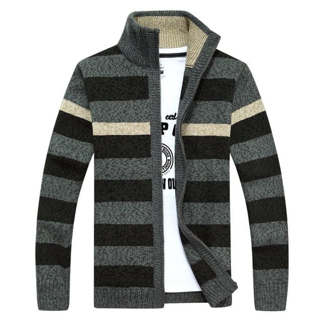 MANTLC Men's Fashion Premium Quality Army Green Stripes Knitted Design Zipper Sweater Jacket - Divine Inspiration Styles