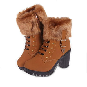HADARA Design Women's Fashion Plush Fur Gold Statement Ankle Boot Shoes - Divine Inspiration Styles