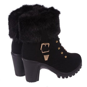HADARA Design Women's Fashion Plush Fur Gold Statement Ankle Boot Shoes - Divine Inspiration Styles