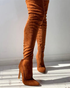DORA Women's Elegant Fine Fashion Soft Lining Velvet Suede Thigh High Dress Boots - Divine Inspiration Styles