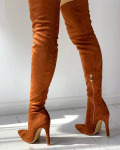 DORA Women's Elegant Fine Fashion Soft Lining Velvet Suede Thigh High Dress Boots - Divine Inspiration Styles