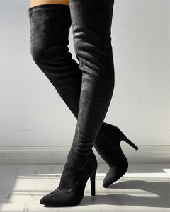 DORA Women's Elegant Fine Fashion Soft Lining Velvet Suede Thigh High Dress Boots - Divine Inspiration Styles