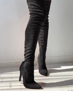 DORA Women's Elegant Fine Fashion Soft Lining Velvet Suede Thigh High Dress Boots - Divine Inspiration Styles