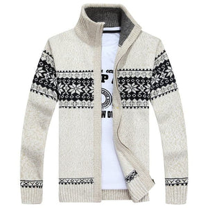 MANTLC Men's Fashion Premium Quality Beige Stripes Knitted Design Zipper Sweater Jacket - Divine Inspiration Styles