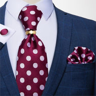 DBG VIP Design Collection Men's Fashion Burgundy Red Polka Dots 100% Premium Quality Silk Tie Set - Divine Inspiration Styles