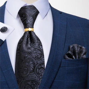 DBG VIP Design Collection Men's Fashion Golden Brown & Black Plaids 100% Premium Quality Silk Tie Set - Divine Inspiration Styles