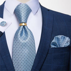 DBG VIP Design Collection Men's Fashion Light Blue Multi Dots Mesh Design 100% Premium Quality Silk Tie Set - Divine Inspiration Styles