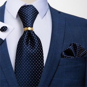 DBG VIP Design Collection Men's Fashion Golden Brown & Black Plaids 100% Premium Quality Silk Tie Set - Divine Inspiration Styles