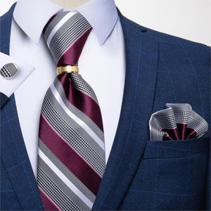 DBG VIP Design Collection Men's Fashion Golden Brown & Black Plaids 100% Premium Quality Silk Tie Set - Divine Inspiration Styles