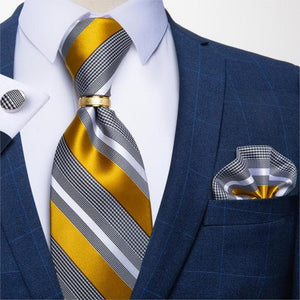 DBG VIP Design Collection Men's Fashion Golden Brown & Black Plaids 100% Premium Quality Silk Tie Set - Divine Inspiration Styles