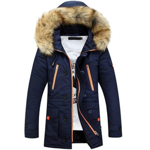 HQI Men's Sports Fashion Black Coat Jacket Fur Collar Hooded Thick Parka Winter Jacket - Divine Inspiration Styles
