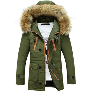 HQI Men's Sports Fashion Army Green Coat Jacket Fur Collar Hooded Thick Parka Winter Jacket - Divine Inspiration Styles