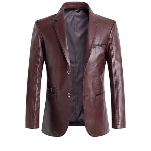 BRADLEY Men's Fashion Premium Quality Burgundy Red Leather Style Blazer Suit Jacket - Divine Inspiration Styles
