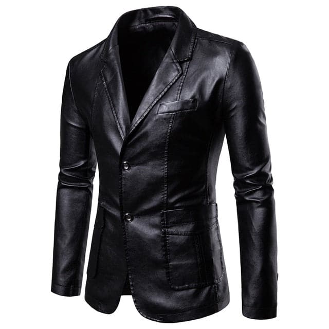 BRADLEY Men's Fashion Premium Quality Black Leather Style Blazer Suit Jacket - Divine Inspiration Styles