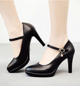 CABRINA Design Women's Stylish Elegant Fashion Black Buckle Design Pumps Dress Shoes - Divine Inspiration Styles