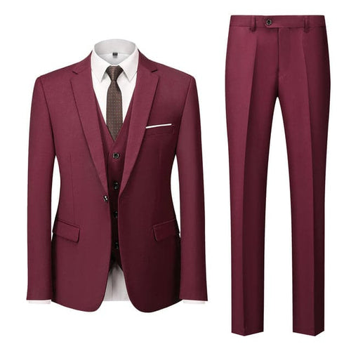 BRADLEY VIP SUITS Men's Fashion Formal Business & Special Events Wear 3 Piece (Jacket + Pants + Vest) Burgundy Red Suit Set - Divine Inspiration Styles