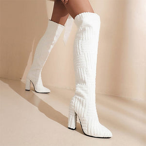 DORA Women's Elegant Fine Fashion Cable Style Suede Thigh High Dress Boots - Divine Inspiration Styles