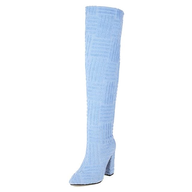 DORA Women's Elegant Fine Fashion Cable Style Suede Thigh High Light Blue Dress Boots Light Blue / 6 DORA Women's Elegant Fine Fashion Cable Style Suede Thigh High Light Blue Dress Boots Light Blue / 6